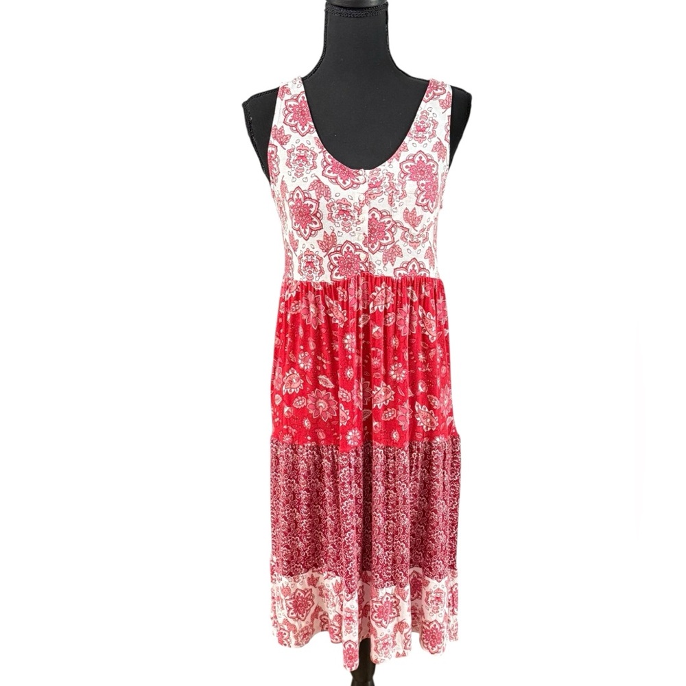 VENUS Red‎ and White Patterned Midi Dress